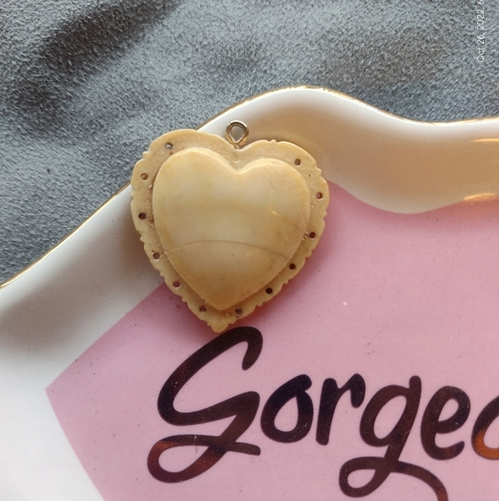 Vintage Handcrafted Carved Bone Heart of Love Pendant